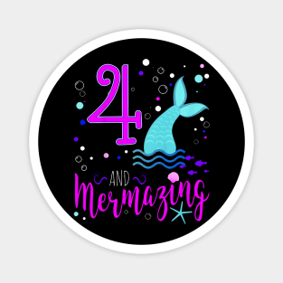Kids Mermaid Girls 4Th Birthday 4 Years Old Party Magnet